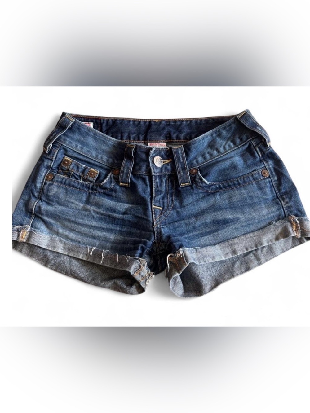 True Religion Jane Cuffed Dark Blue Denim Shorts 26